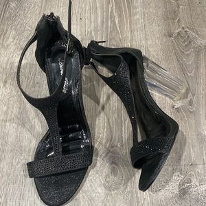 Black Heel Sandals with clear heels. 4 inches heels